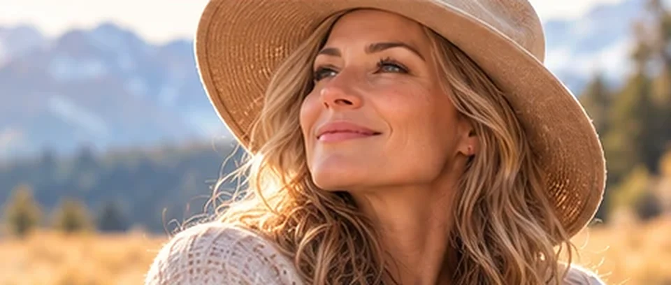 Smiling woman outdoors in a sun hat