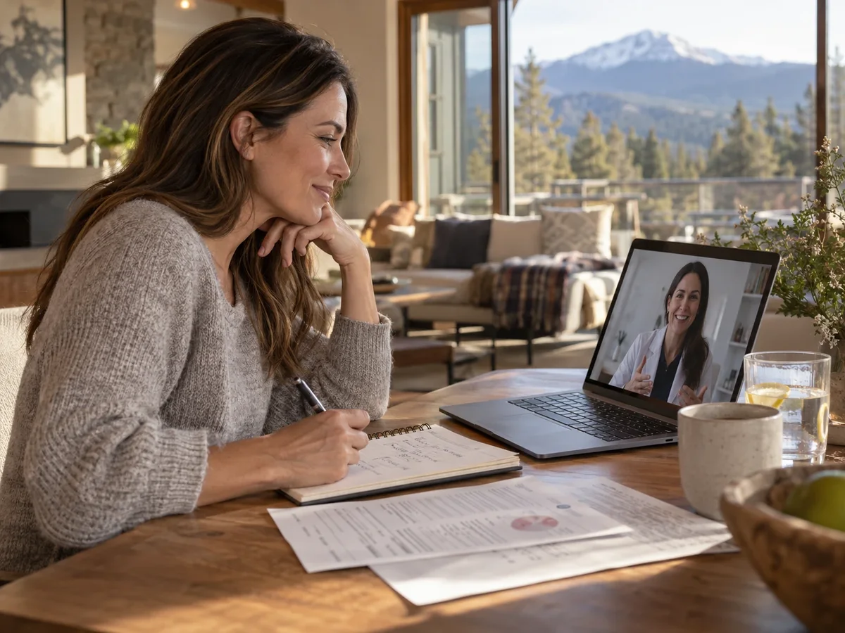 Woman on a video visit with her doctor from home